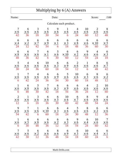 Image result for 100 Problem Multiplication Test Printable