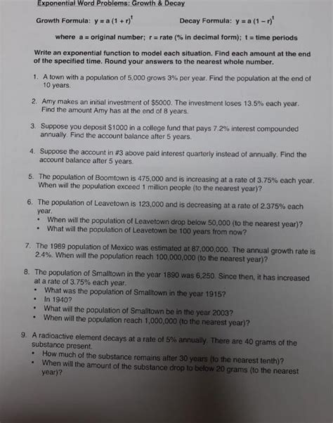 Image result for Solving Exponential Word Problems Worksheets with Answers