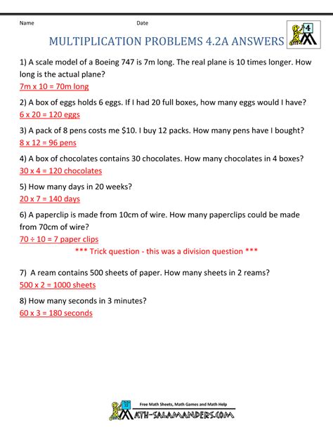 Multiplication Word Problem Worksheet Grade 4 に対する画像結果