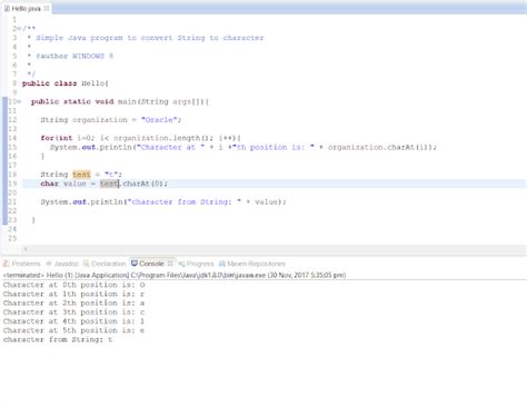 Toradh íomhá ar How to Change String to Char in Java