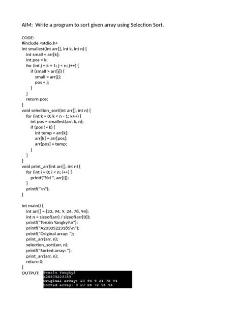 Image result for Program to Impelement Selection Sort