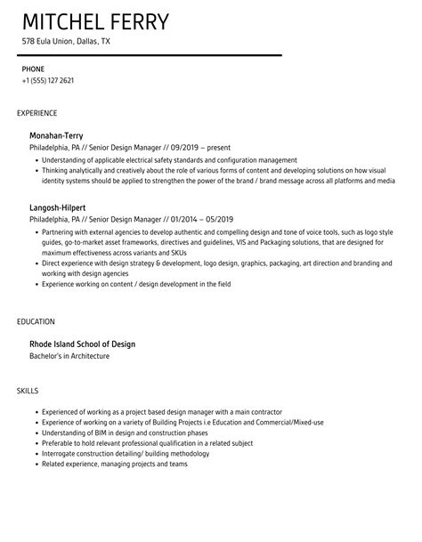 Design Manager Resume Examples に対する画像結果
