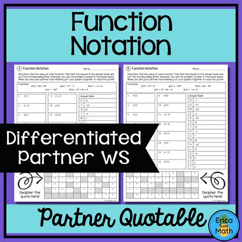 Function Notation Differentiated Partner Worksheets Quotable ...