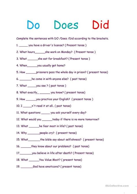 Image result for Do Does/Did Exercise