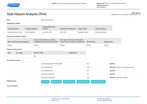 Image result for Task Hazard Analysis Template