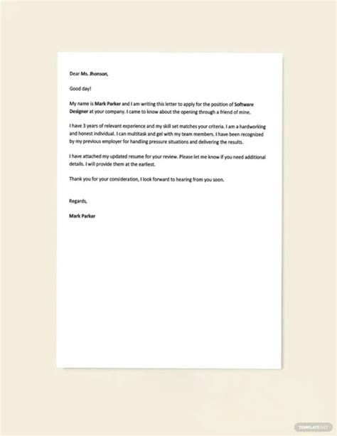 Toradh íomhá ar Application Letter Sample PDF