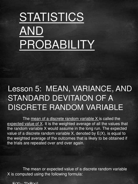Image result for Mean and Variance of a Discrete Random Variable