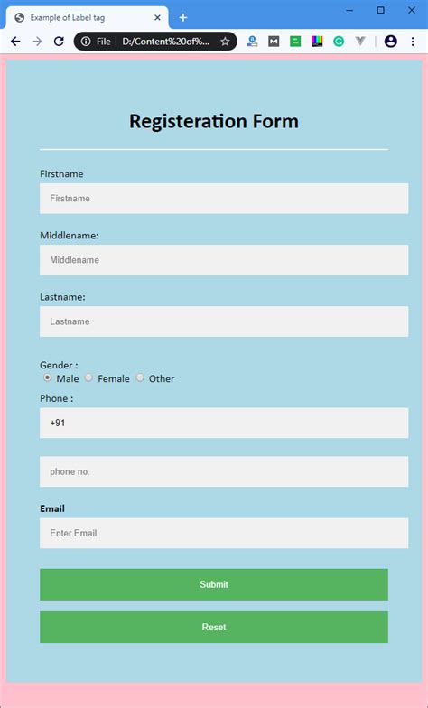 Example of Label HTML に対する画像結果