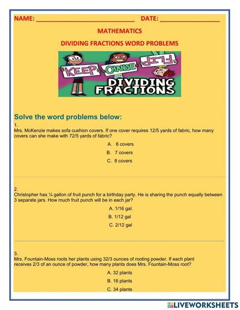 Toradh íomhá ar Fraction Word Problems Worksheets