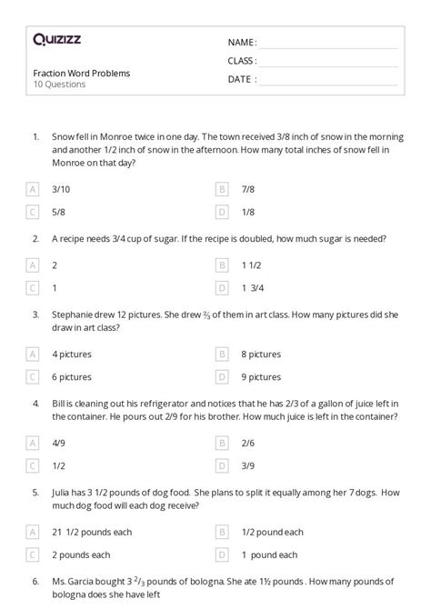 Toradh íomhá ar Fraction Word Problems Worksheets