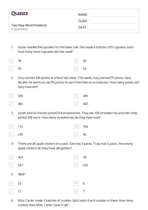 2 Step Word Problems Printable に対する画像結果