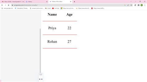 Image result for HTML Table with Border