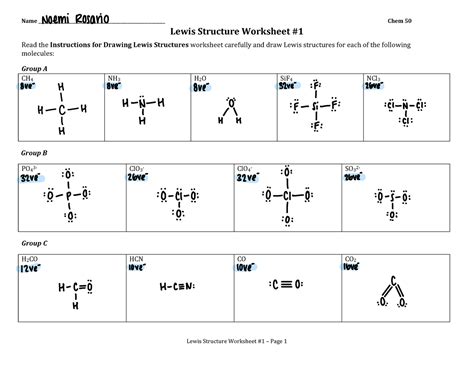 Lewis Structure Worksheet Answers に対する画像結果