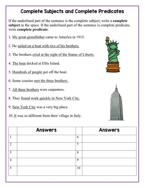 Image result for Complete Subject and Predicate Worksheets