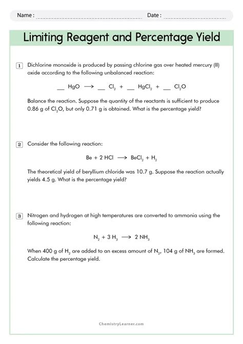 Image result for Stoichiometry Limiting Reagent Worksheet Answers