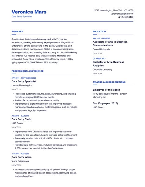 Image result for Resume Example for Data Entry Position