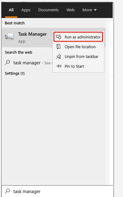 Task Manager Run as Admin Run Command に対する画像結果