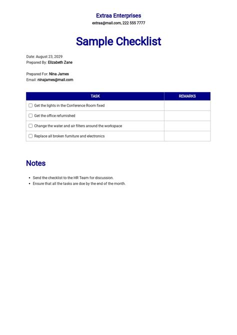 Image result for Checklist Examples Word