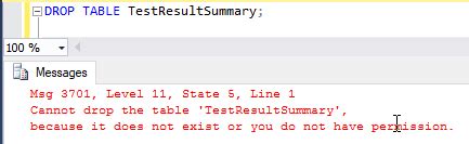 Drop Table SQL に対する画像結果