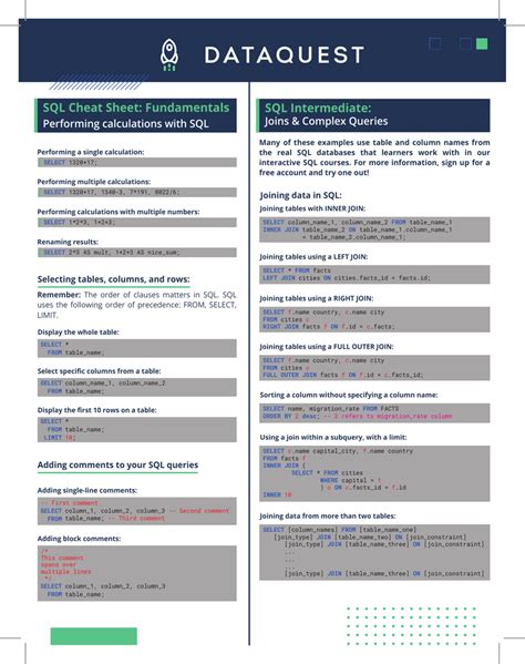 Image result for SQL Cheat Sheet PDF