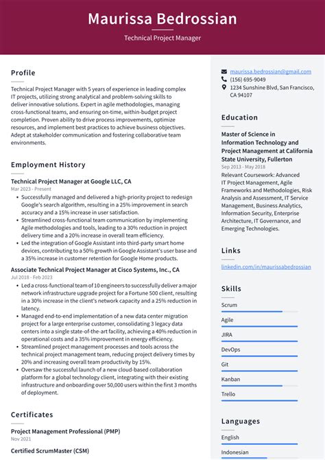 Image result for Resume Example for Technical Project Manager