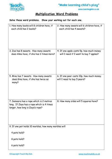 Image result for Free Year 7 Multiplication Word Problem Solving Worksheet
