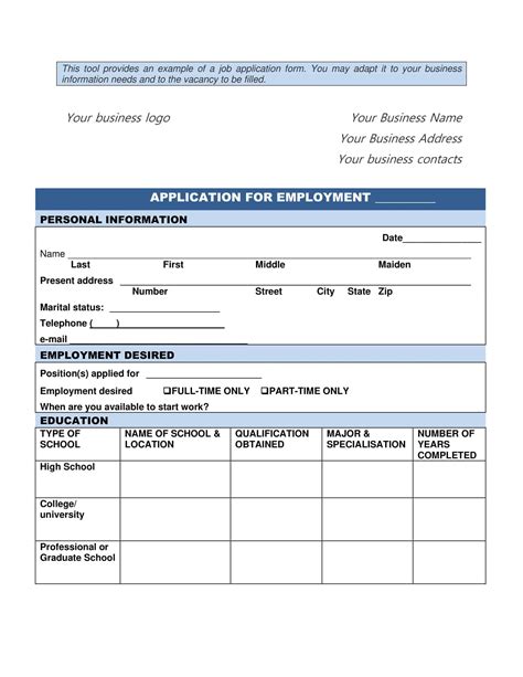 Image result for Sample Job Application Form PDF
