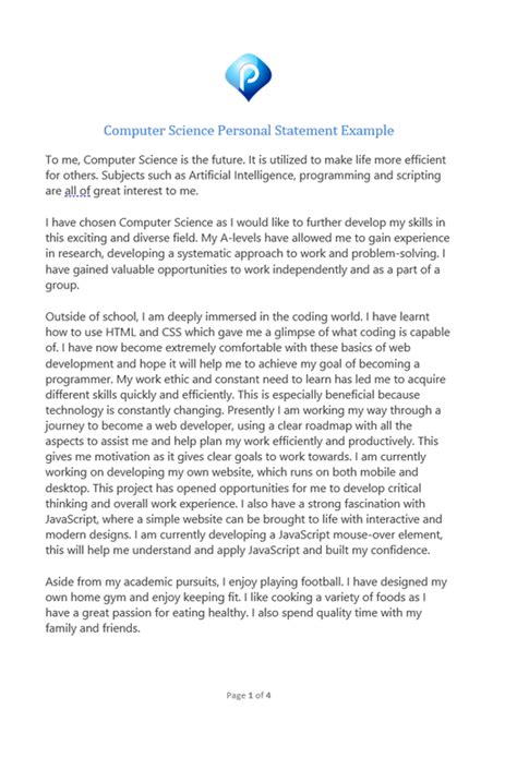 Toradh íomhá ar Computer Science Personal Statement Sample