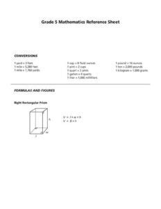 Toradh íomhá ar Math Reference Sheet Grade 5