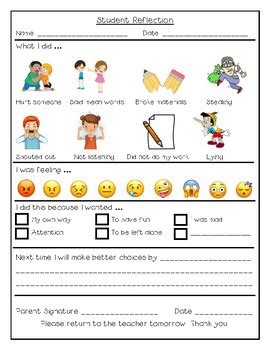 Student Behavior Reflection Sheet に対する画像結果