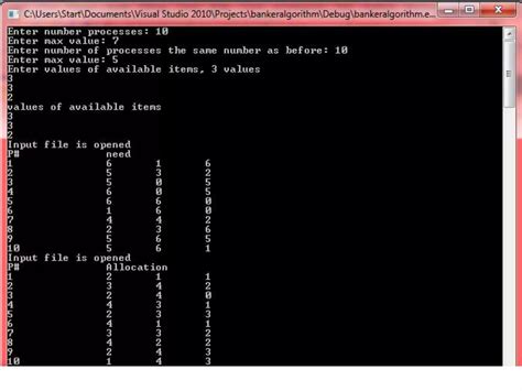 Toradh íomhá ar Banker S Algorithm 6Tth Sem Eng Using C Java