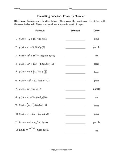Afbeeldingsresultaten voor Evaluating Functions Worksheet Color