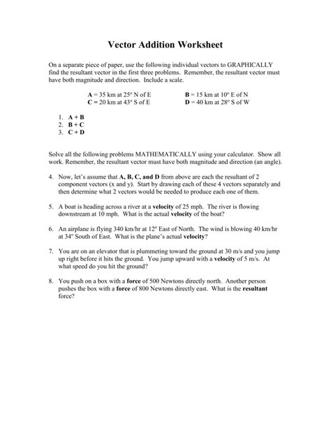 Image result for Vector Addition Worksheet Key