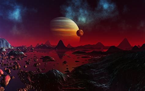 Toradh íomhá ar Alien Planet Surface Sci-Fi Art