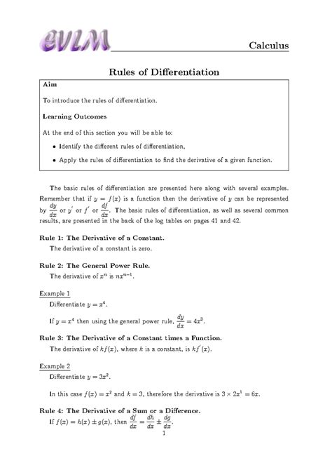 Image result for Rules of Differentiation Calculus For Dummies