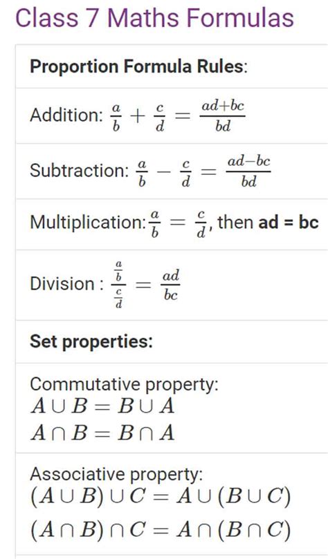 Image result for Grade 7 Math Formula Sheet