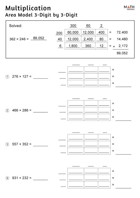 Toradh íomhá ar Area Model Multiplication Worksheets