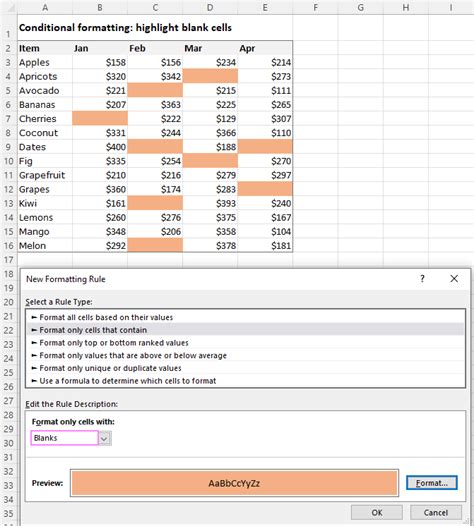 Toradh íomhá ar Excel Conditional Formatting Blank Cell