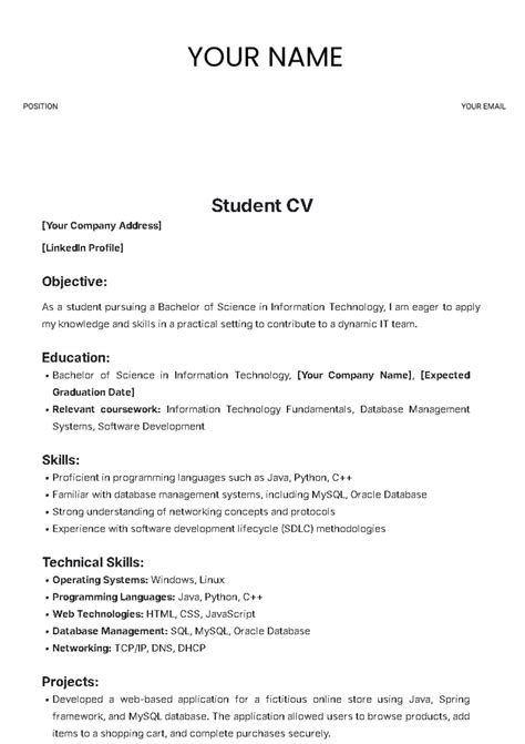 Image result for Student CV Examples