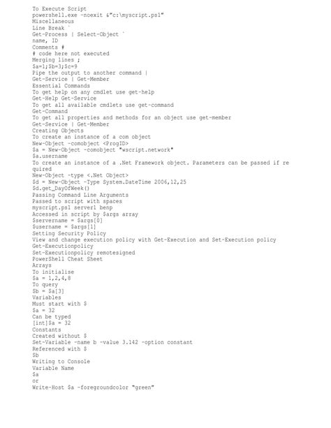 PowerShell Cheat Sheet PDF に対する画像結果