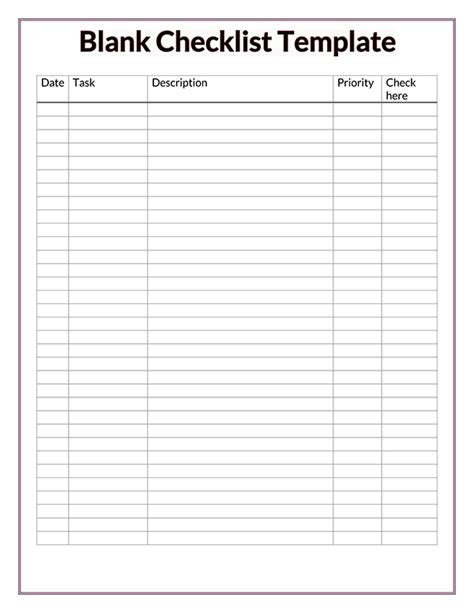 Image result for Checklist Examples Word