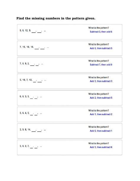 Missing Number Pattern Worksheets に対する画像結果