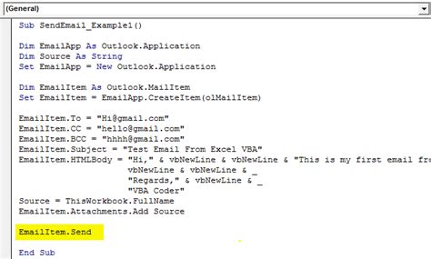 Toradh íomhá ar VBA Code to Send Email