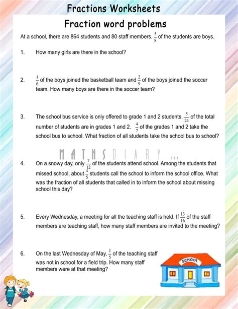 Toradh íomhá ar Fraction Word Problems Worksheets