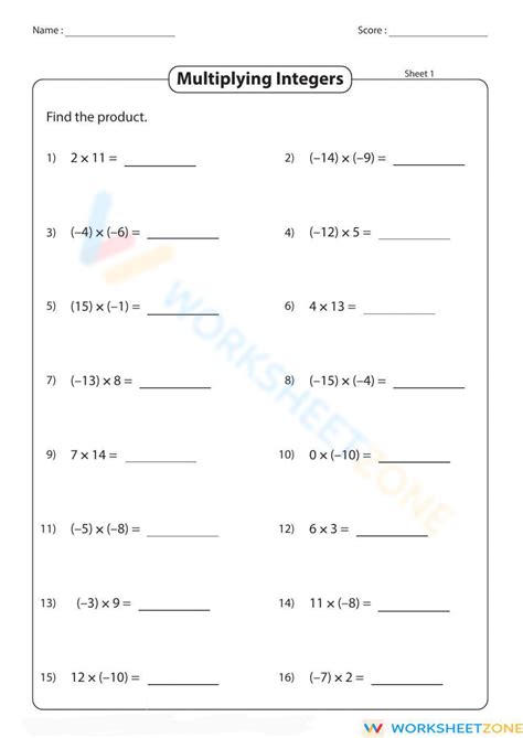 Image result for Multiplying Integers Worksheet