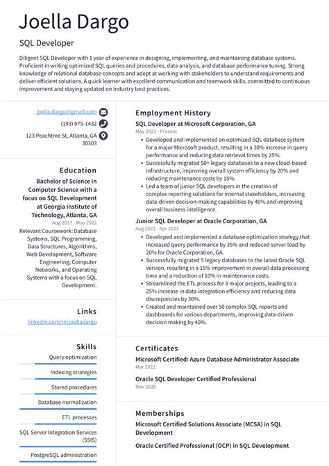 SQL Developer Job Resume に対する画像結果