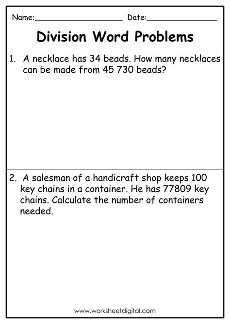 Image result for Division Word Problems Worksheets PDF