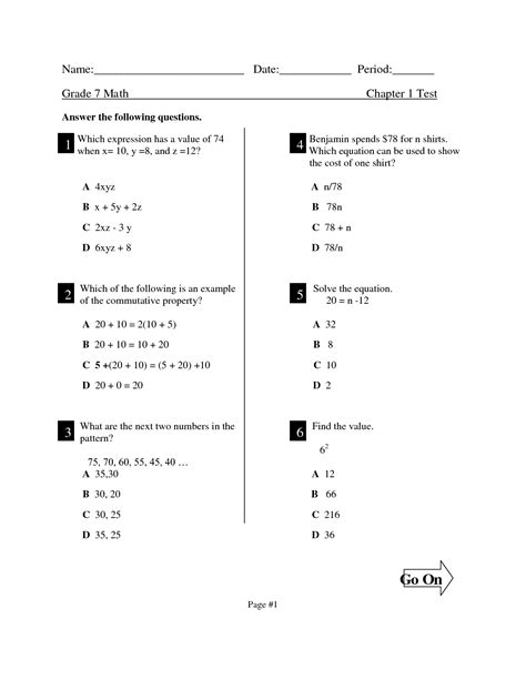 7th Grade Math Test Printable に対する画像結果