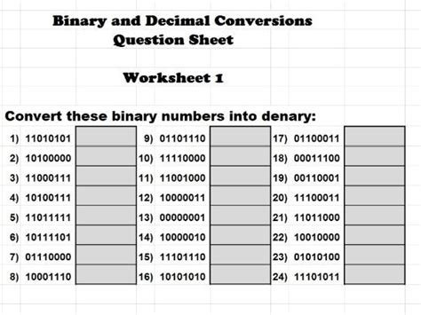 Afbeeldingsresultaten voor Binary to Decimal Number Worksheet