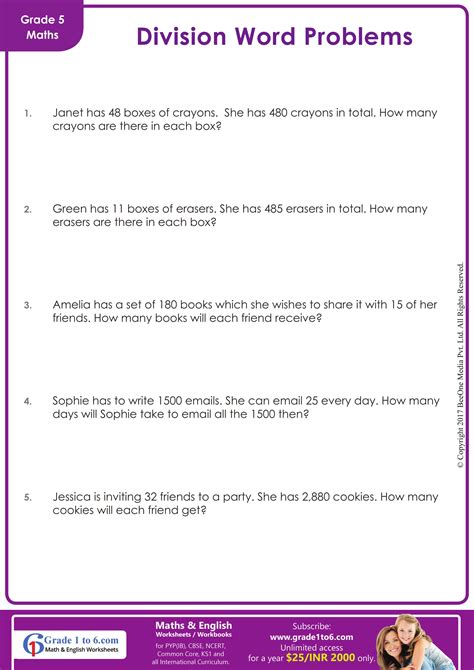 Image result for Division Word Problems Worksheets PDF